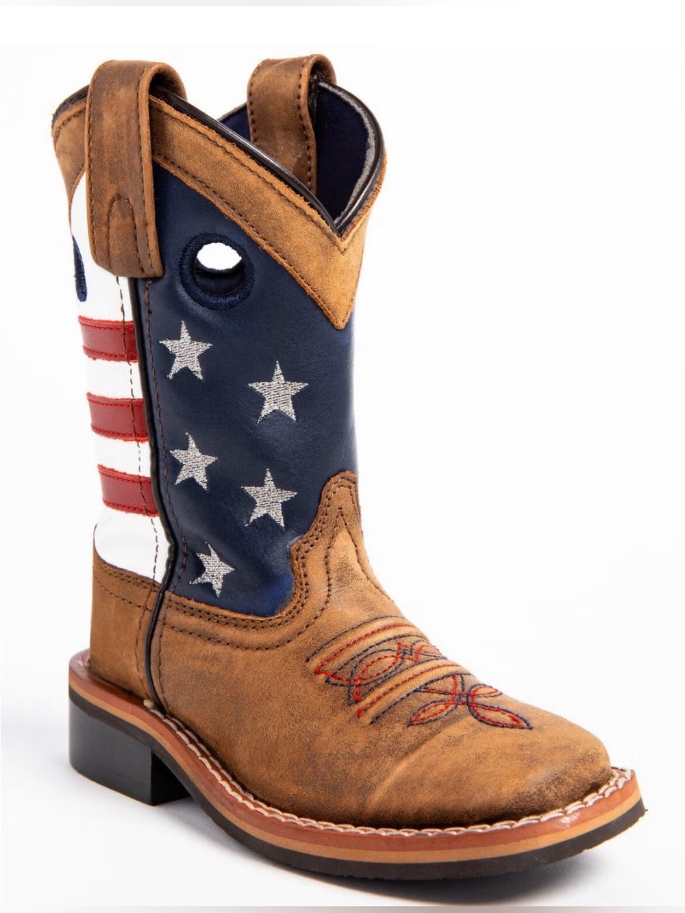 Kids American Flag Western Pull-On Boot - Brown/Navy/Red/White
